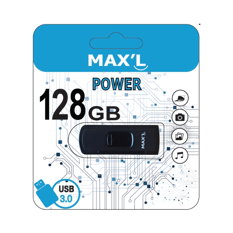 Max'L Power USB 128GB in verpakking.